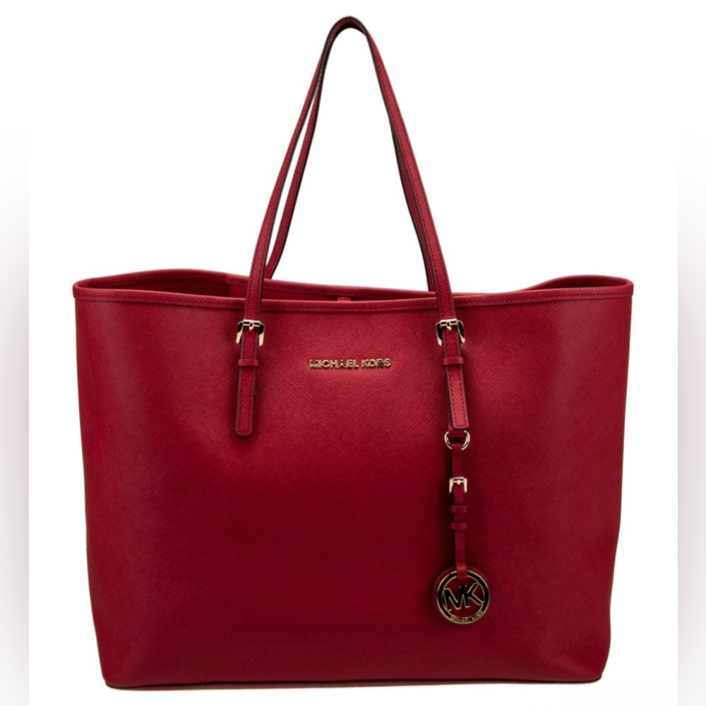 Michael Michael Kors Gold-Toned Leather Tote Bag in Red GUC